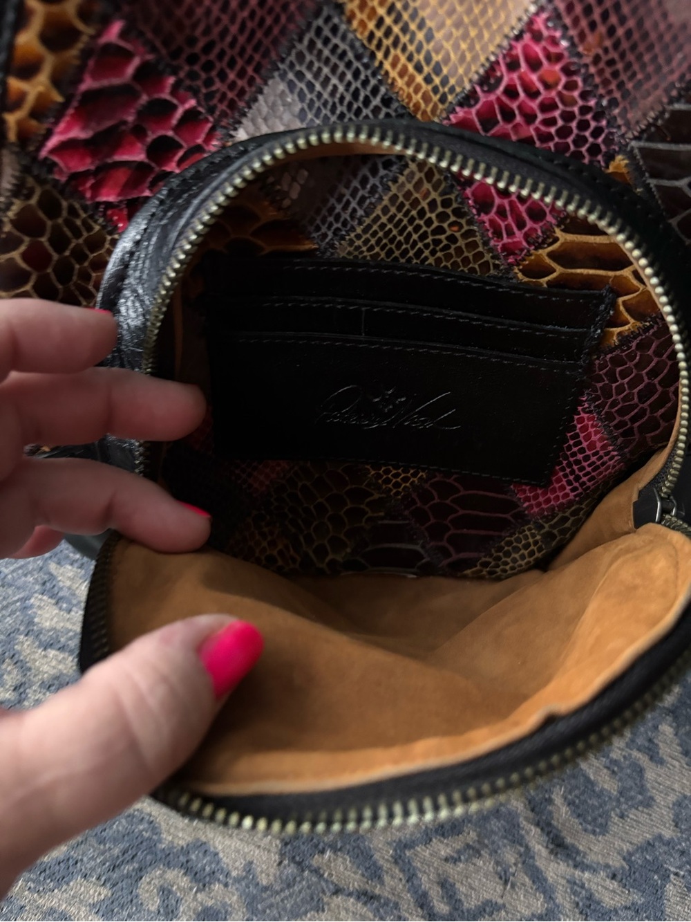 Patricia Nash Black Backpack with Multicolor Snake-Pattern Front Panels - Picture 11 of 16